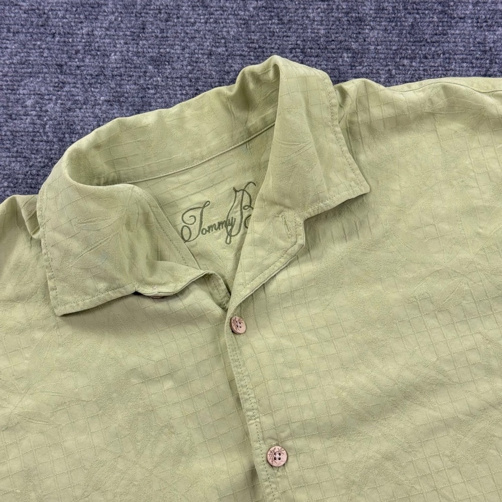 Tommy Bahama Button Up Shirt XL Green‎ Silk Leaf Jacquard Excellent Mens